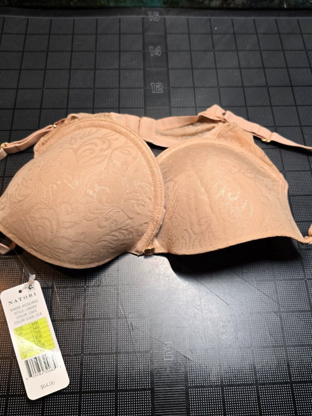 Natori Sheer Jacquard Womens 34B Cafe Nude Molded Underwire Bra NWT